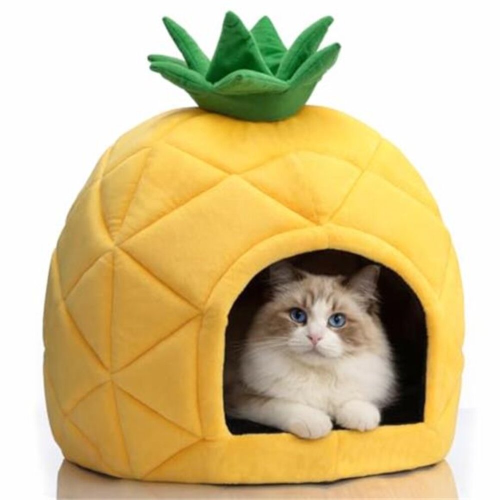 Self Warming Cat Bed Pineapple Kitty Cave Small Indoor Pet Sleeping House Nest